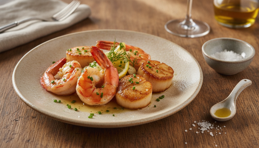 découvrez les secrets gourmands de roger bitoune avec des recettes savoureuses mettant en vedette gambas et saint-jacques pour un repas raffiné et élégant.