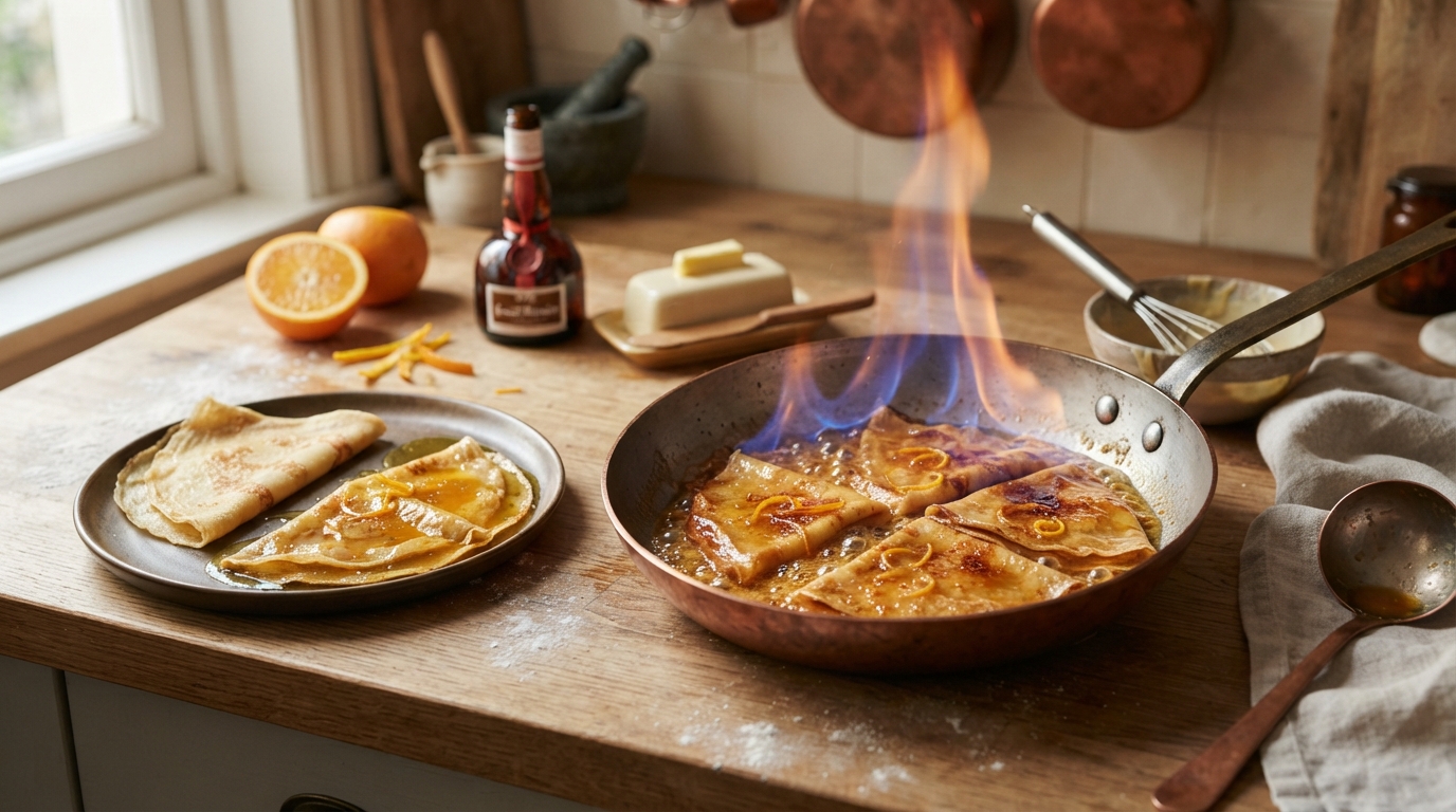 découvrez comment préparer et flamber une crêpe suzette, le grand classique à l’orange, grâce à nos étapes simples et gourmandes.