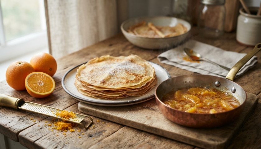 préparez une authentique crêpe suzette à l’orange et découvrez comment la flamber étape par étape pour réussir ce grand classique français.