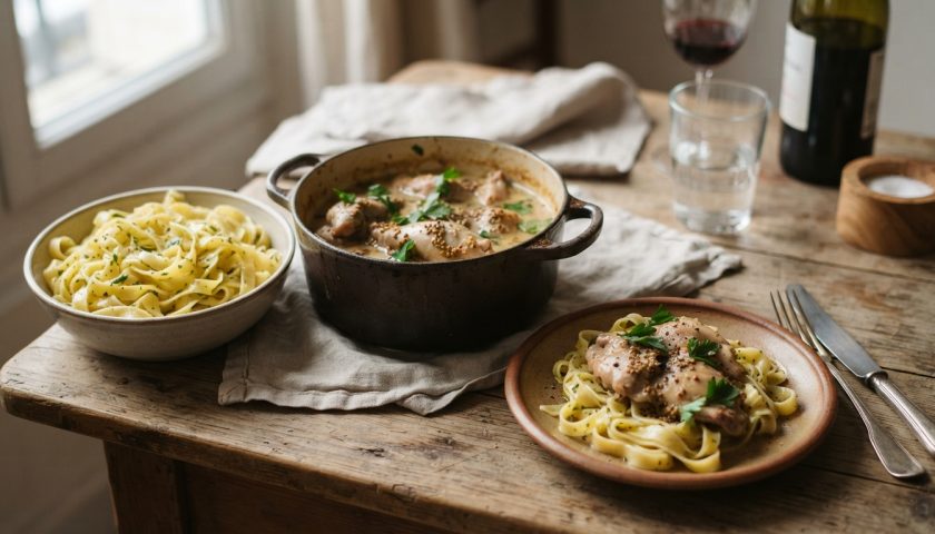 découvrez notre recette traditionnelle de lapin à la moutarde en cocotte : une viande tendre, nappée d’une sauce crémeuse et savoureuse, facile à préparer.